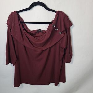 Lane Bryant Women's Burgundy‎ Shirt Off Shoulder Short Sleeve Stretch Top 18/20